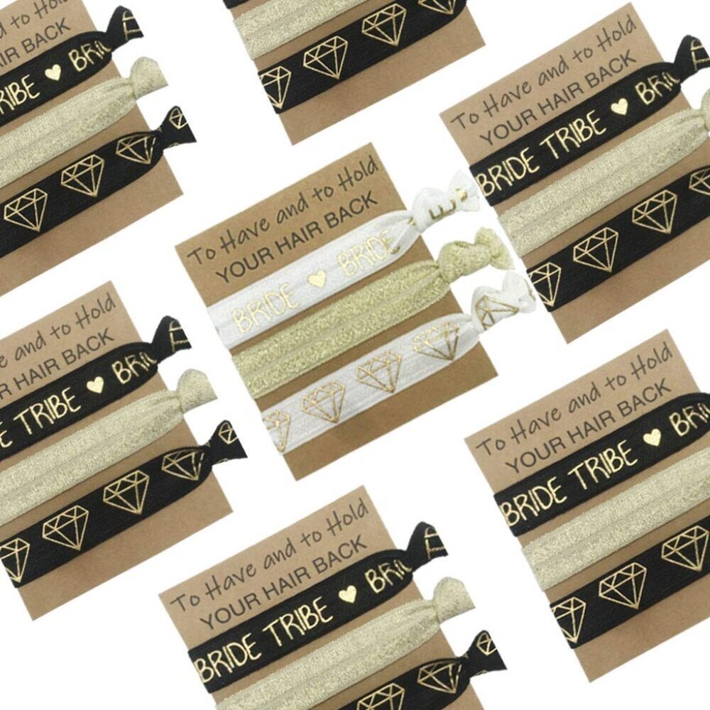 Bridesmaid Gift Hair Ties 11 Piece Set Elastic Black Bridal Party Favors